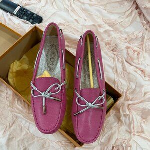 NIB Tod's Heaven New Laccetto+Occhielli pink leather driving loafer 36.5